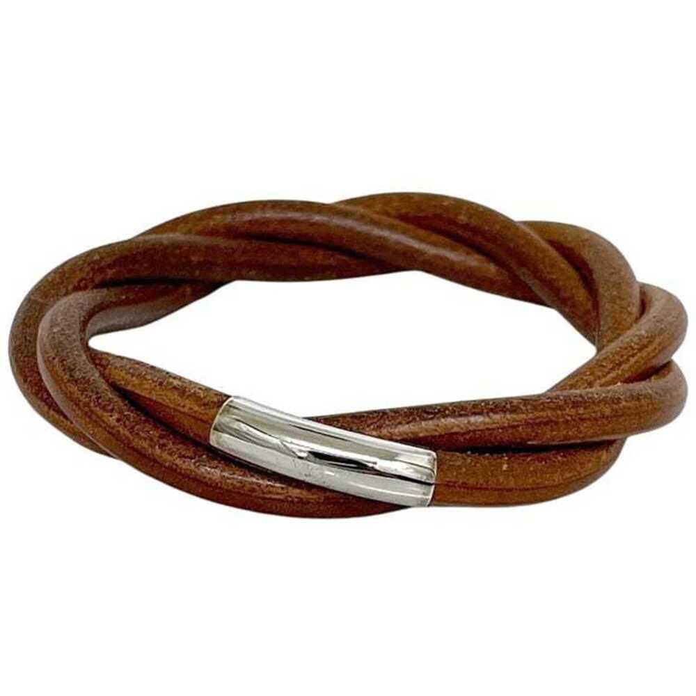 HERMES Brown Leather Charm Bracelet